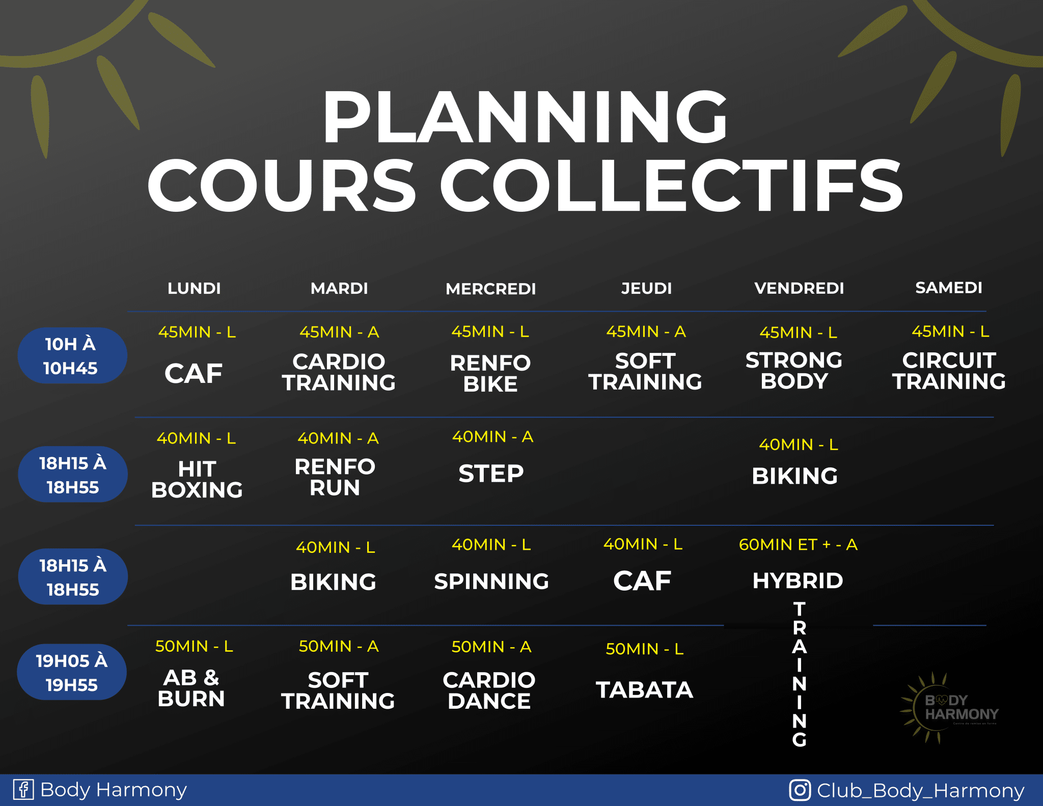 planning cours collectif body harmony