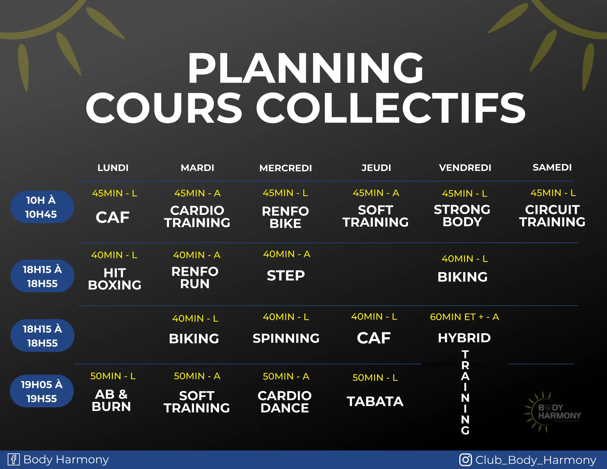planning cours collectif body harmony