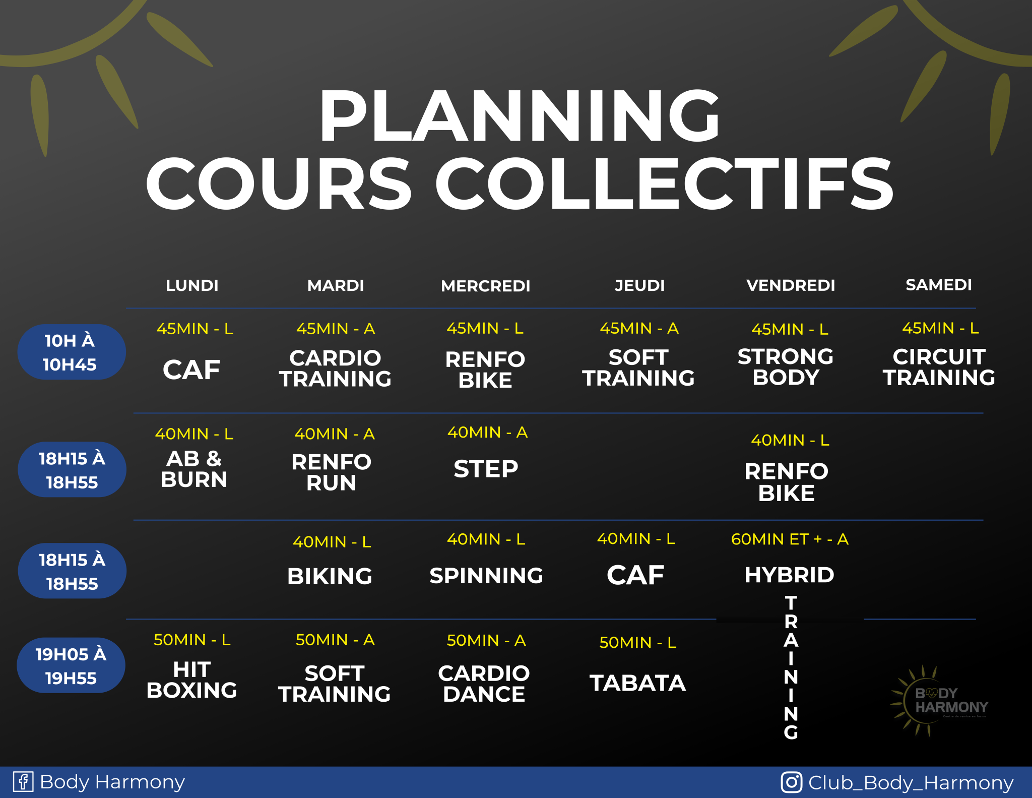 planning cours collectif body harmony